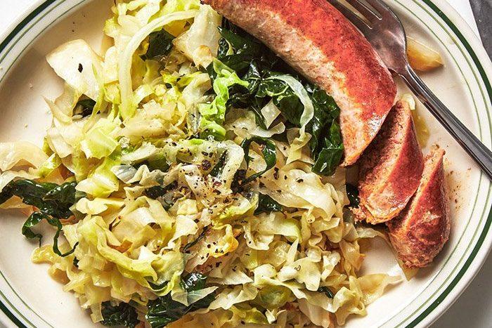 Crispy Sausages and Greens